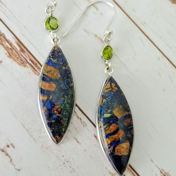 The Girl With Kaleidoscope Eyes Jewelry - Boulder Azurite & Peridot Sterling Earrings